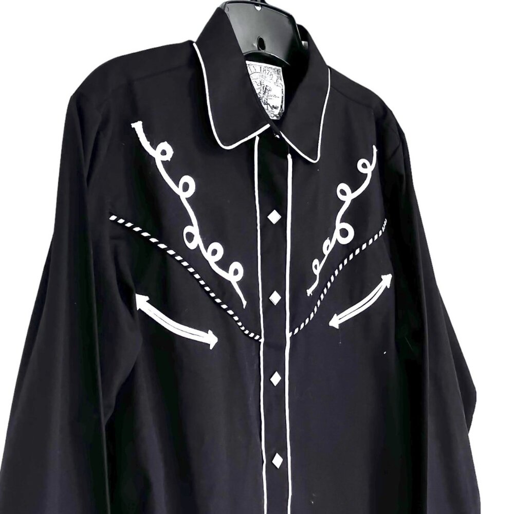 Ely Cattleman For Her Pearl Snap Shirt L Black Western Rodeo Cowgirl Rockabilly - Picture 15 of 16